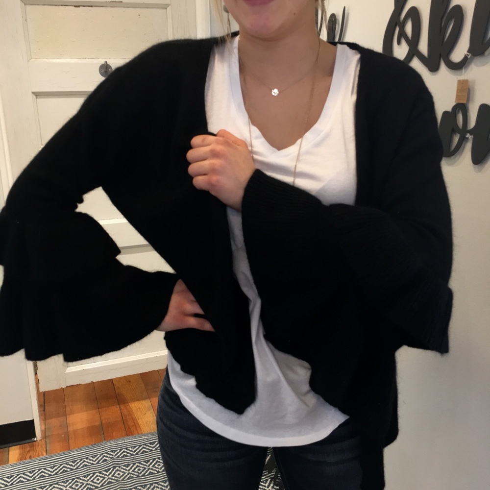 NWT black open cardigan sweater with ruffle sleeve - Picture 7 of 8